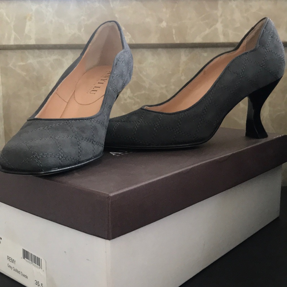 Anyi Lu ‘Remy’ Grey Quilted Suede Heel